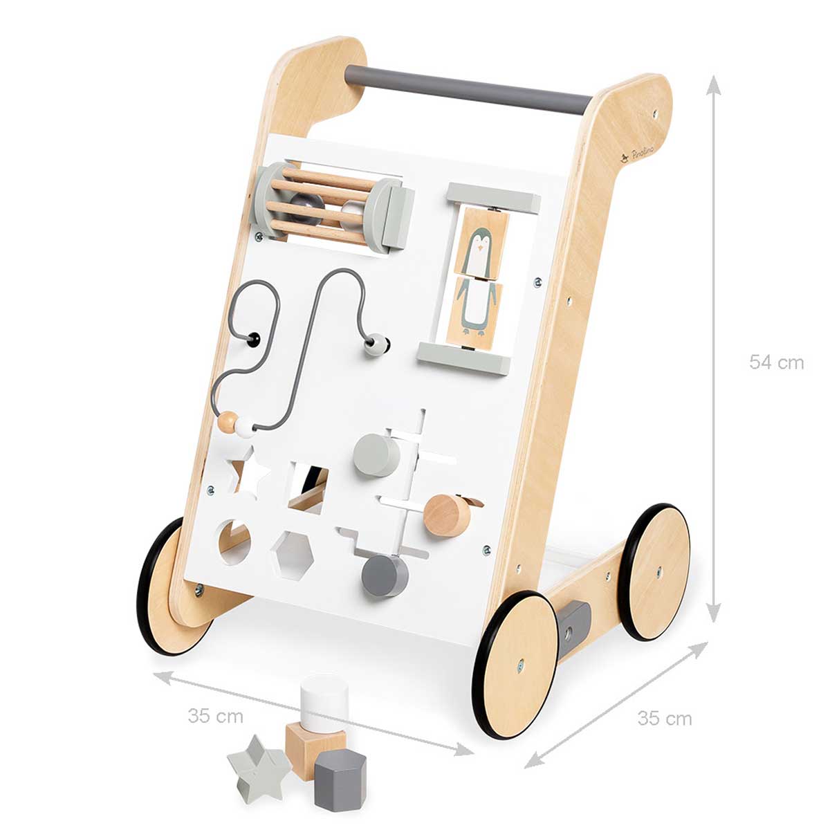 Drvena aktivnostna kolica – guralica za učenje hodanja Pinolino Tino bela 1