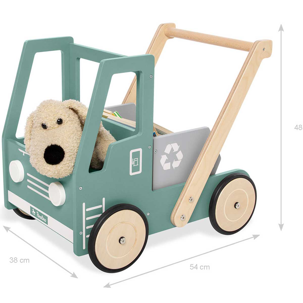 Drvena kolica – guralica za učenje hodanja kamion Pinolino Fred zelen 1