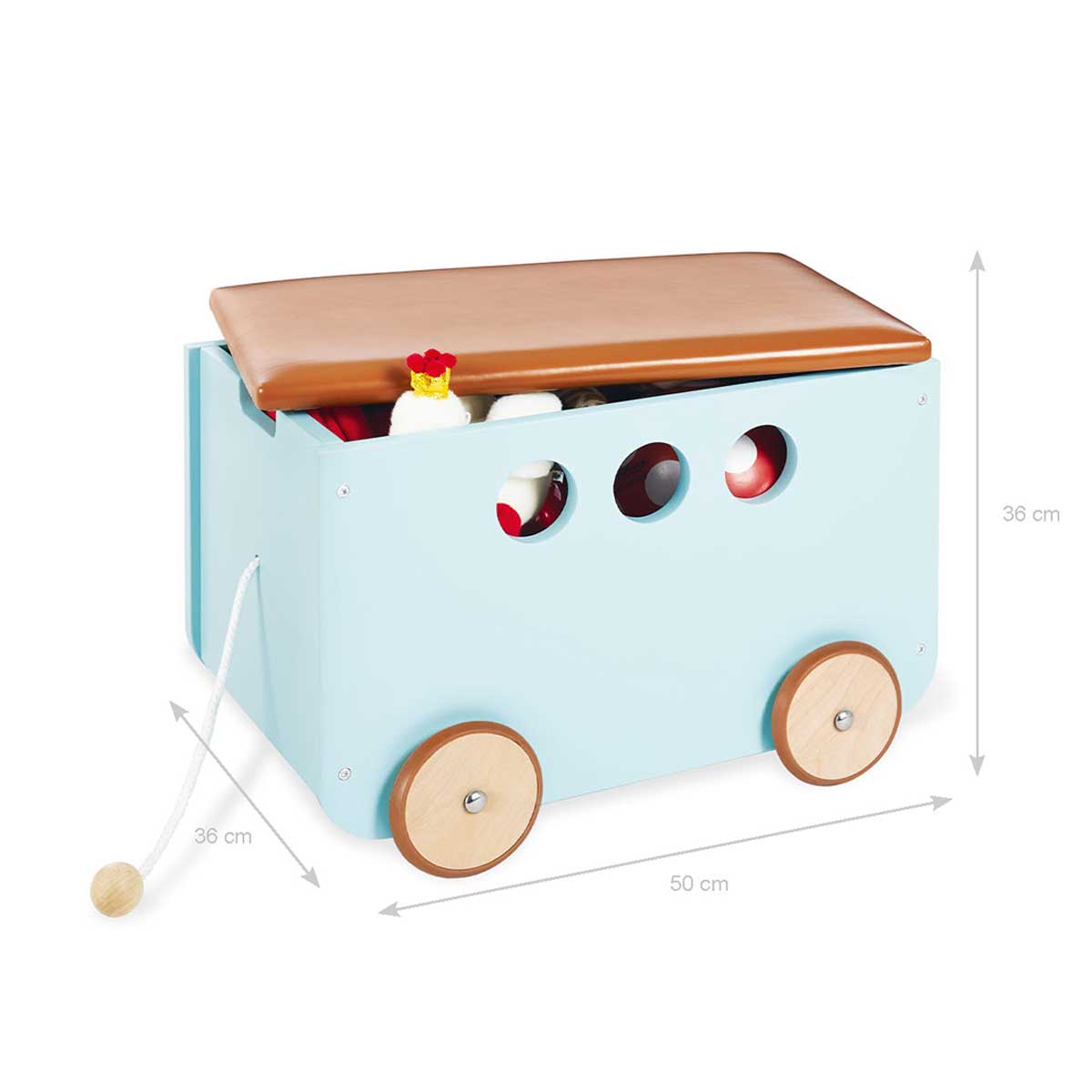 Drvena kutija za igračke na kotačima Pinolino Jim mint 1