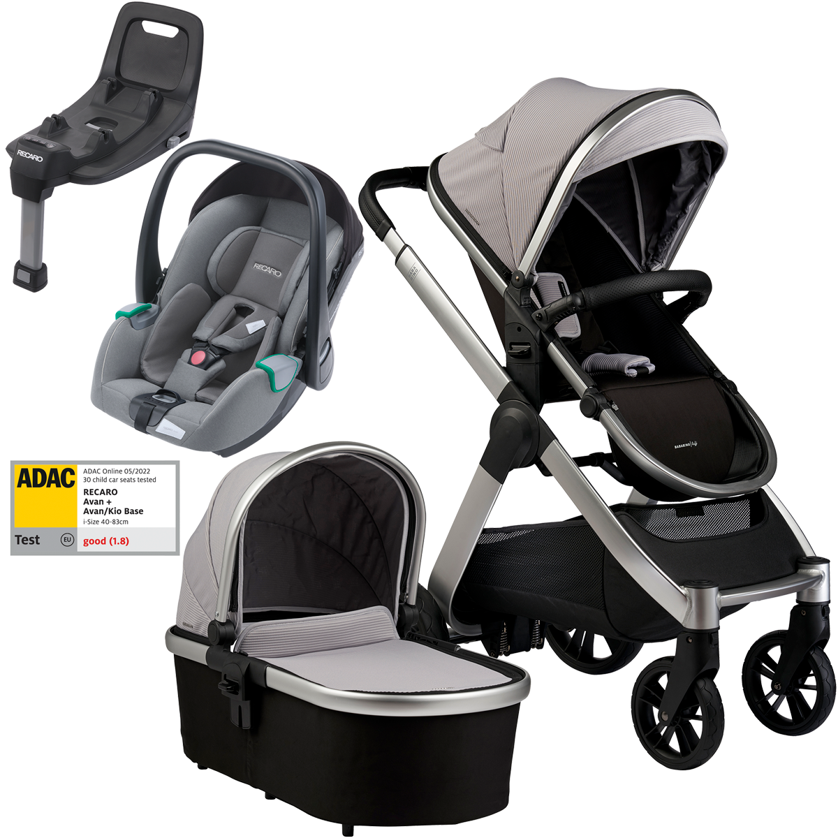 Dječja kolica 4u1 Bababing Raffi Vapour Grey + RECARO Avan + Isofix