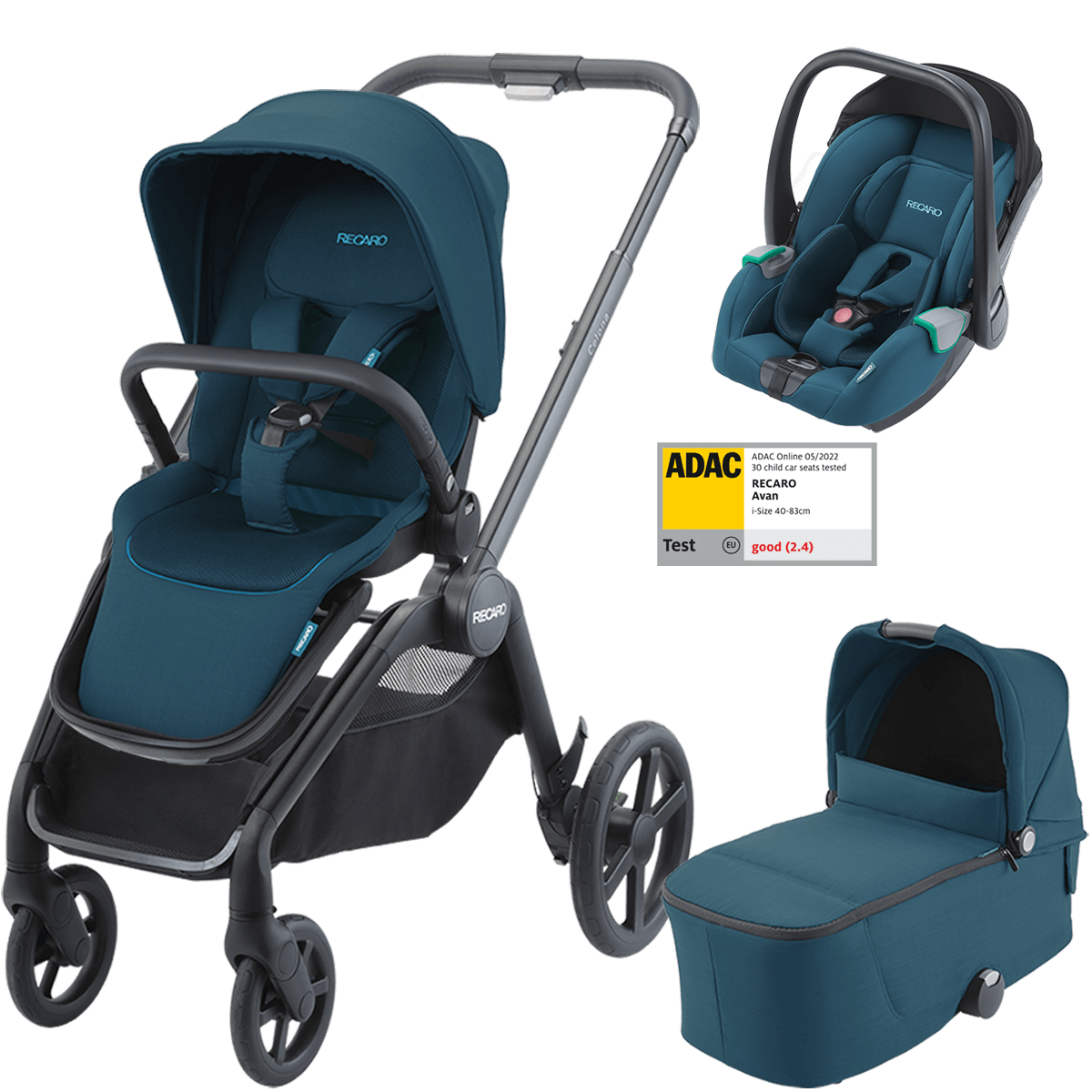Dječja kolica 3u1 RECARO Celona + autosjedalica Avan [Teal Green]