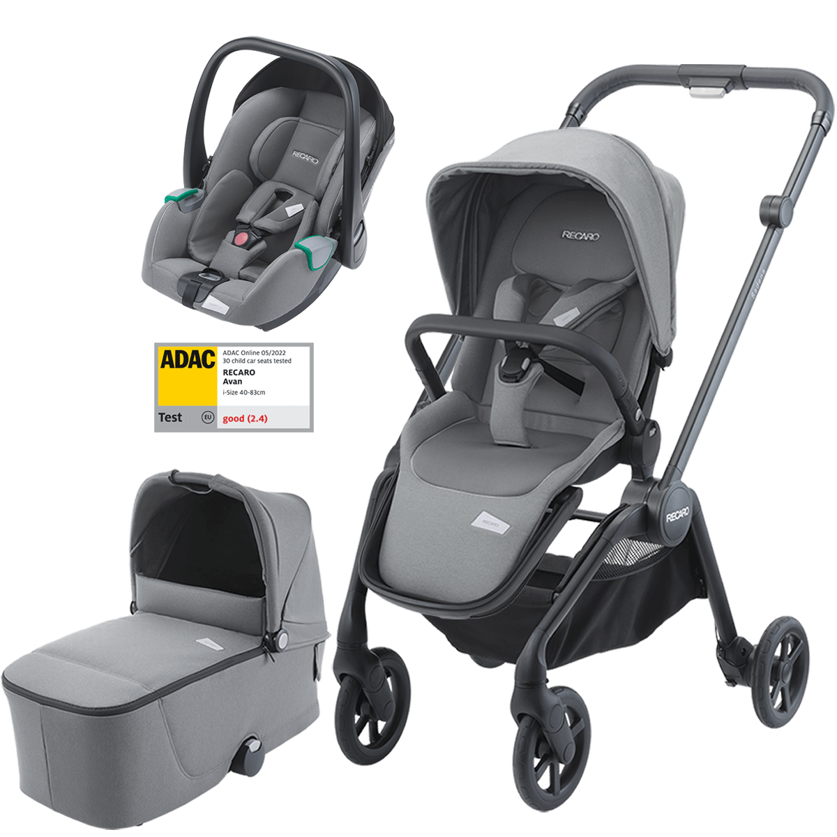 Dječja kolica 3u1 RECARO Sadena + autosjedalica Avan [Silent Grey]