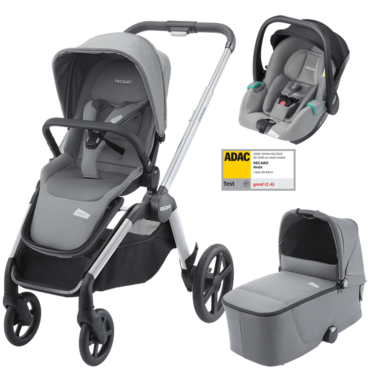 Dječja kolica 3u1 RECARO Celona + autosjedalica Avan [Silent Grey]