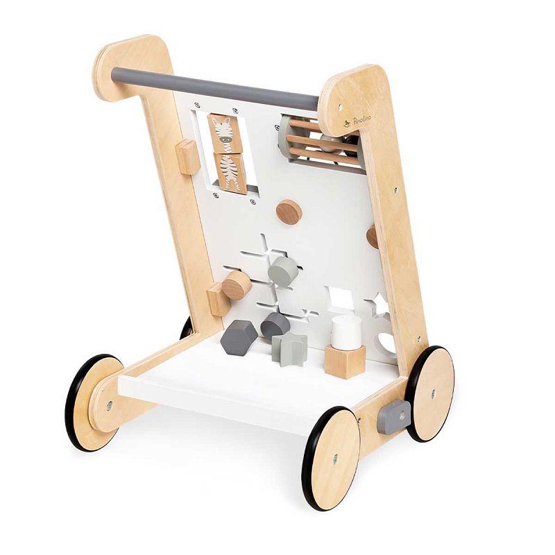 Drvena aktivnostna kolica – guralica za učenje hodanja Pinolino Tino bela 2