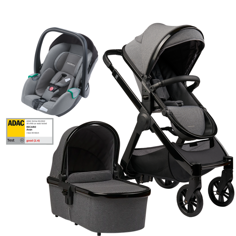 Dječja kolica 3u1 Bababing Raffi Anthra Grey + RECARO Avan