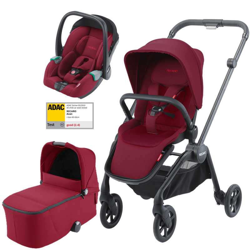 Dječja kolica 3u1 RECARO Sadena + autosjedalica Avan [Garnet Red]