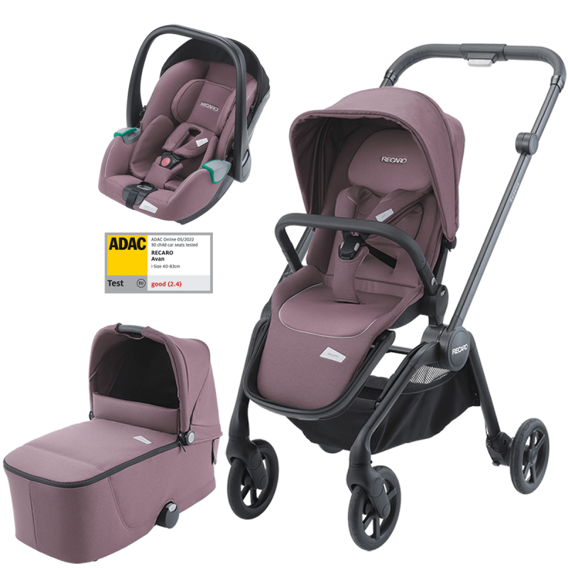 Dječja kolica 3u1 RECARO Sadena + autosjedalica Avan [Pale Rose]