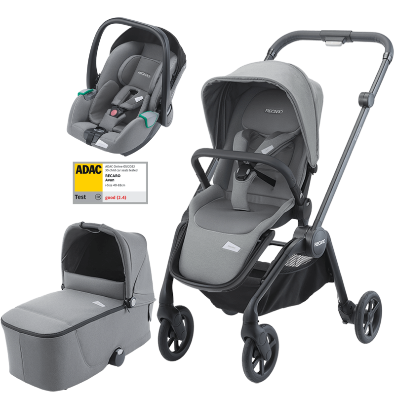 Dječja kolica 3u1 RECARO Sadena + autosjedalica Avan [Silent Grey]