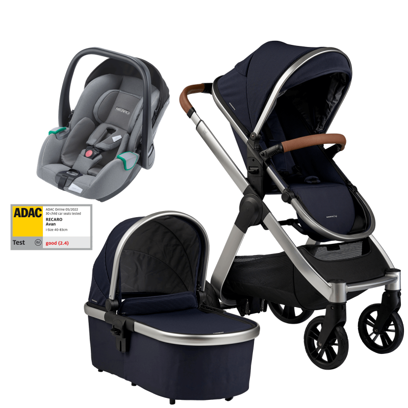 Dječja kolica 3u1 Bababing Raffi Navy Blue + RECARO Avan