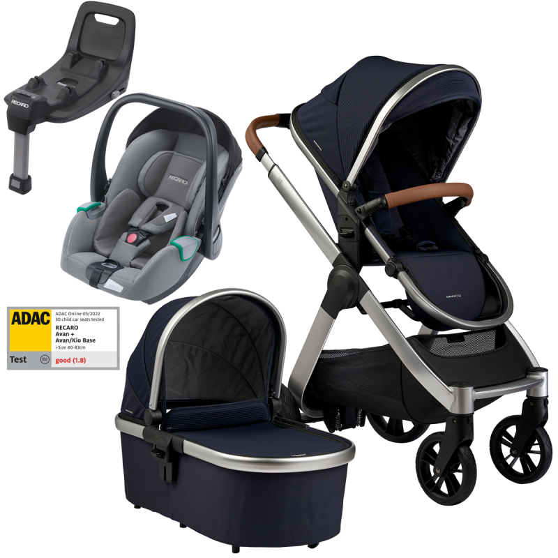 Dječja kolica 4u1 Bababing Raffi Navy Blue + RECARO Avan + Isofix