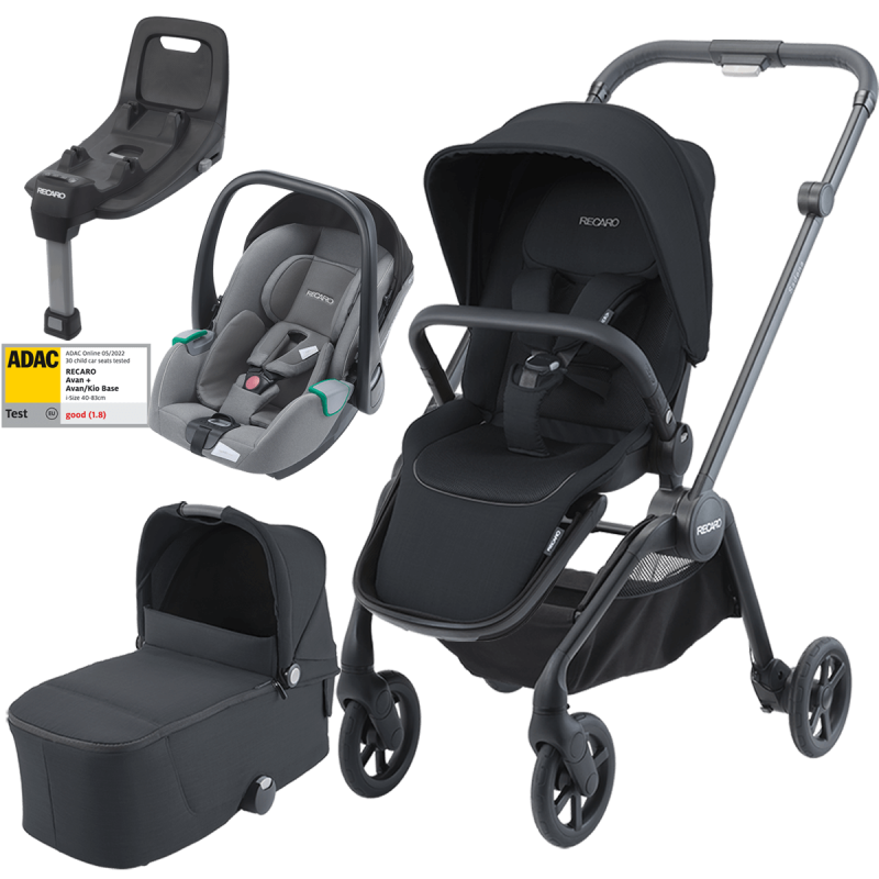 Dječja kolica 4u1 RECARO Sadena + sjedalica Avan + Isofix [Night Black]