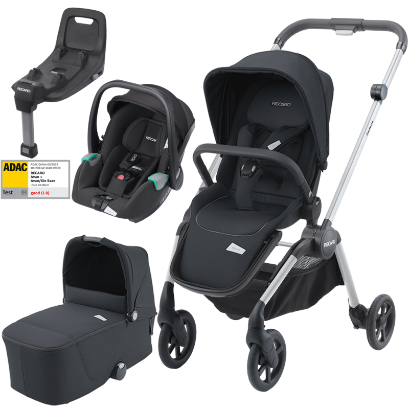 Dječja kolica 4u1 RECARO Sadena + sjedalica Avan + Isofix [Mat Black]