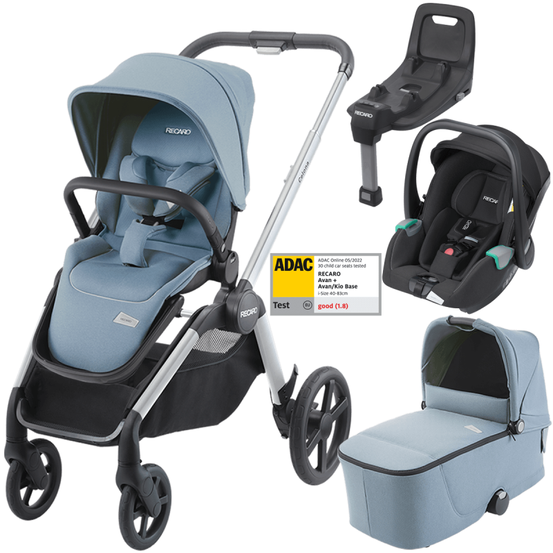 Dječja kolica 4u1 RECARO Celona + autosjedalica Avan + Isofix [Frozen Blue]