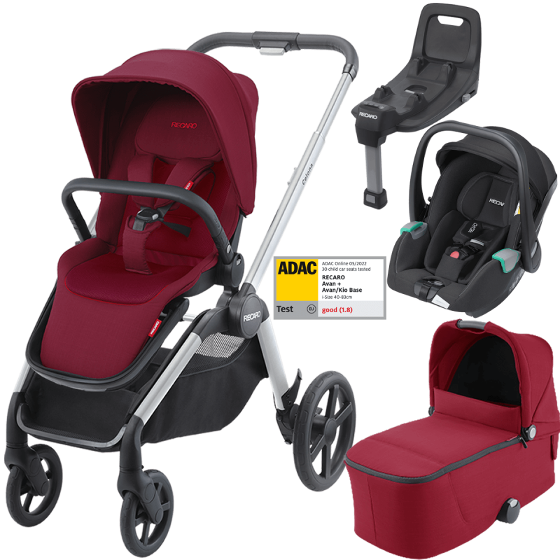 Dječja kolica 4u1 RECARO Celona + autosjedalica Avan + Isofix [Garnet Red]