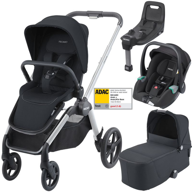 Dječja kolica 4u1 RECARO Celona + autosjedalica Avan + Isofix [Night Black]